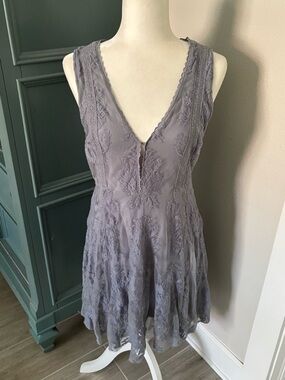 Free People Reign Over Me Blue/Gray Embroidered Mini Dress